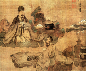 Particolare del dipinto 'Gustando il tè' di Cheng Hongshou (1598-1652)